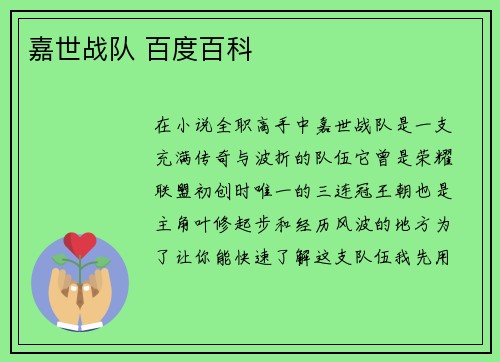 嘉世战队 百度百科